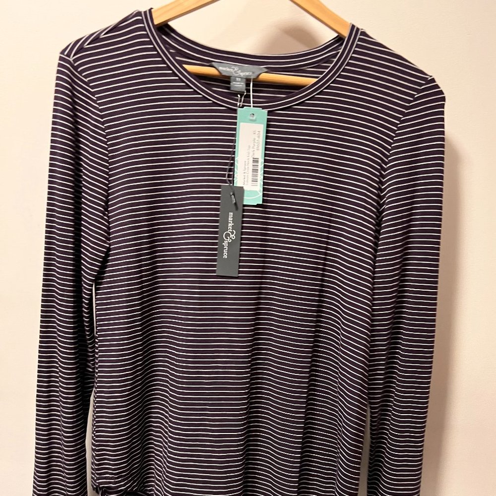 Market & Spruce Folsom Crew Neck Knit Top Dark Purple XS